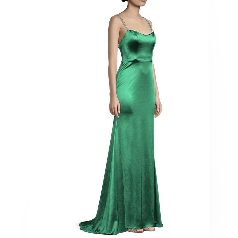 IEENA for Mac Duggal 12428 Satin Sleeveless Gown Color Emerald Green Diamond 0 S